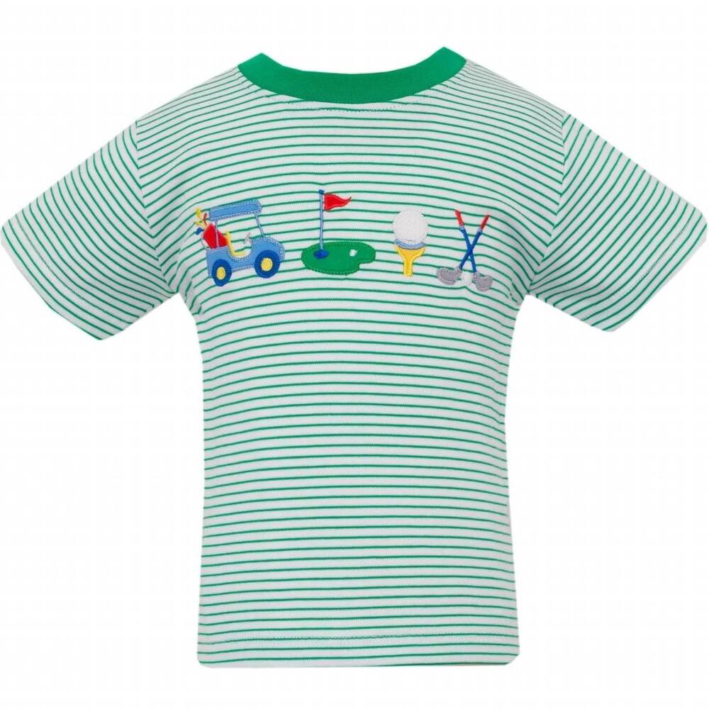 NEW ANAVINI boy's stripe knit golf applique short sleeve tee in green